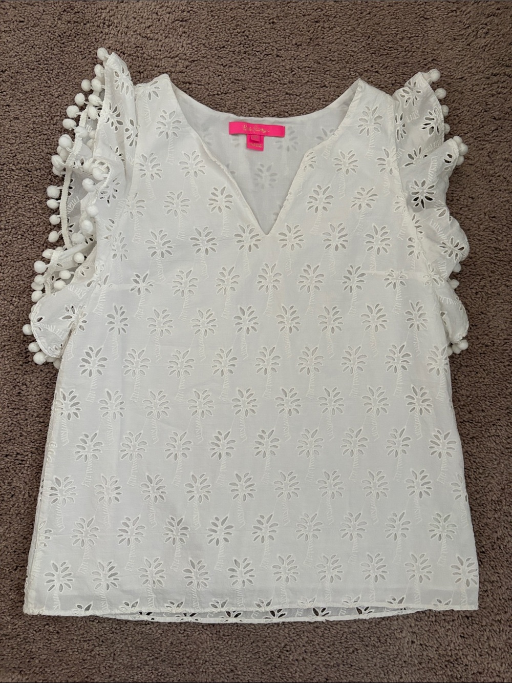 Lilly Pulitzer Eyelet Pom-Sleeve Womens Top